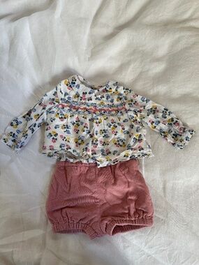 Baby Boden Floral Top & Corduroy Bloomer Set 0-3M